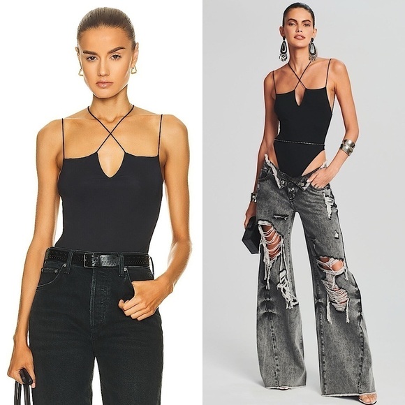 NWT RETROFETE SER.O.YA Sleeveless Notch Square Neck Crisscross Strap Bodysuit XL